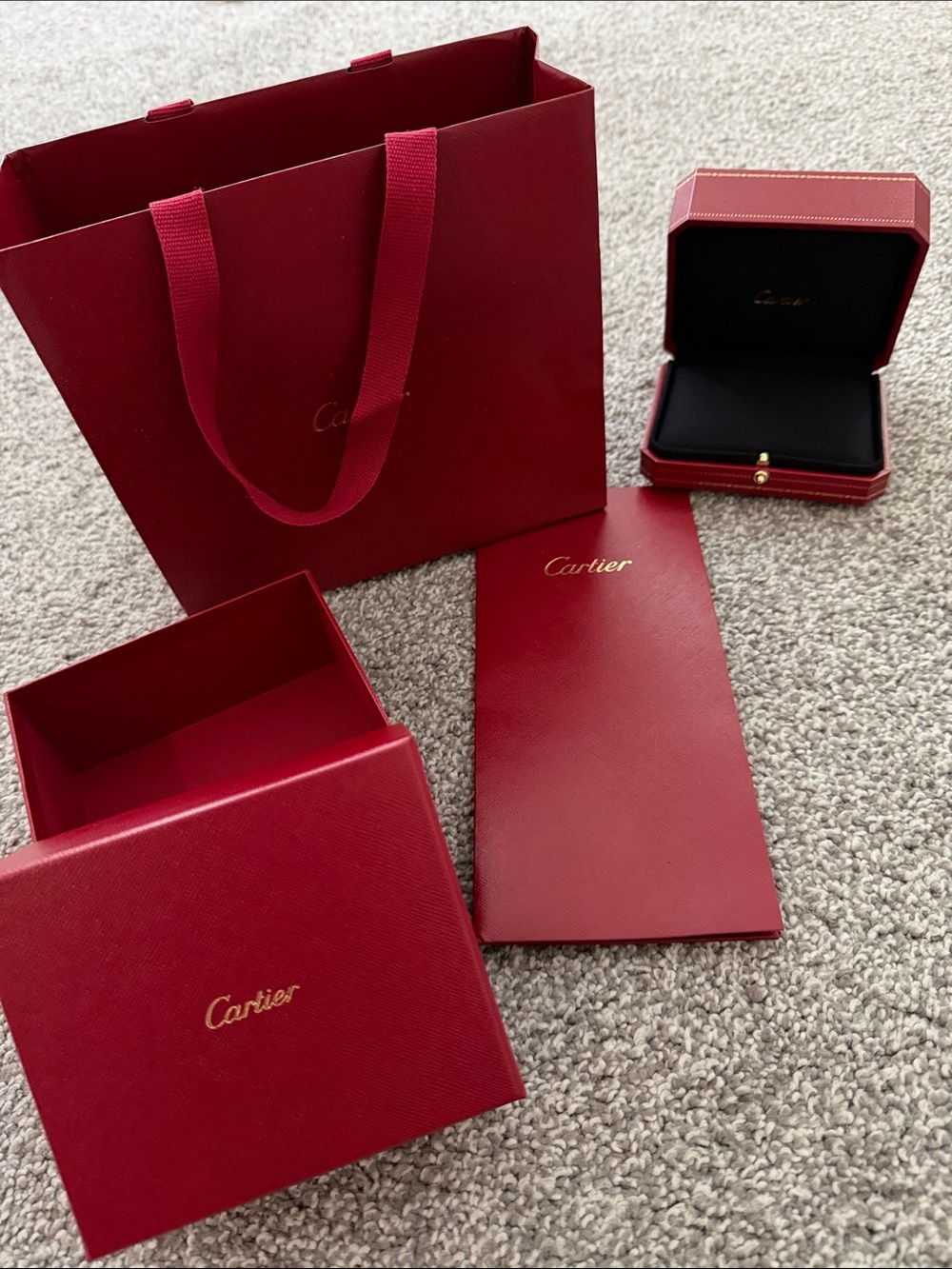 Cartier Red Tote & Jewelry Boxes Set